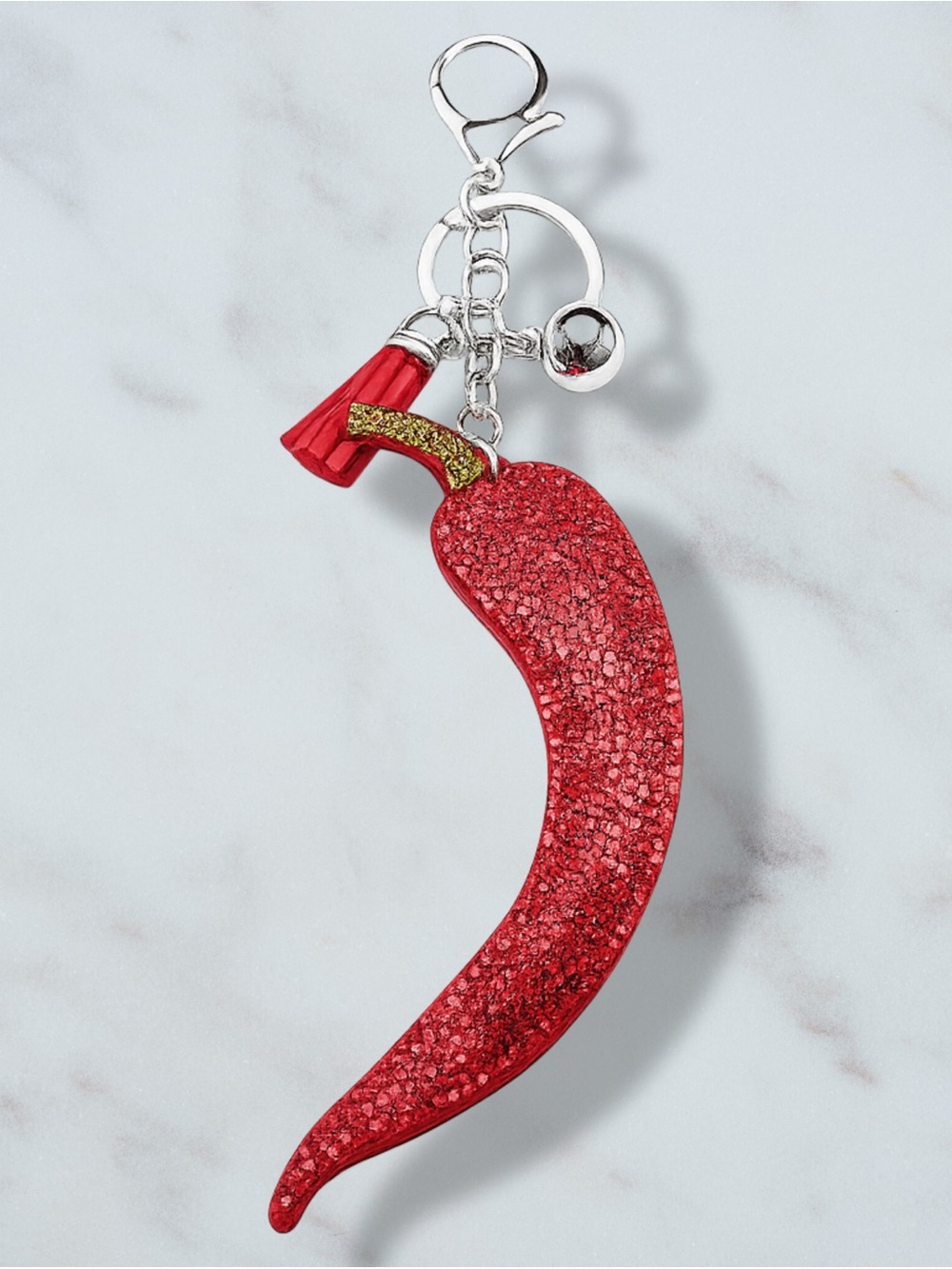Chili Rhinestone Charm Keychain